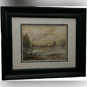 H. Schropshire Framed Landscape watercolor painting,professionally double matted